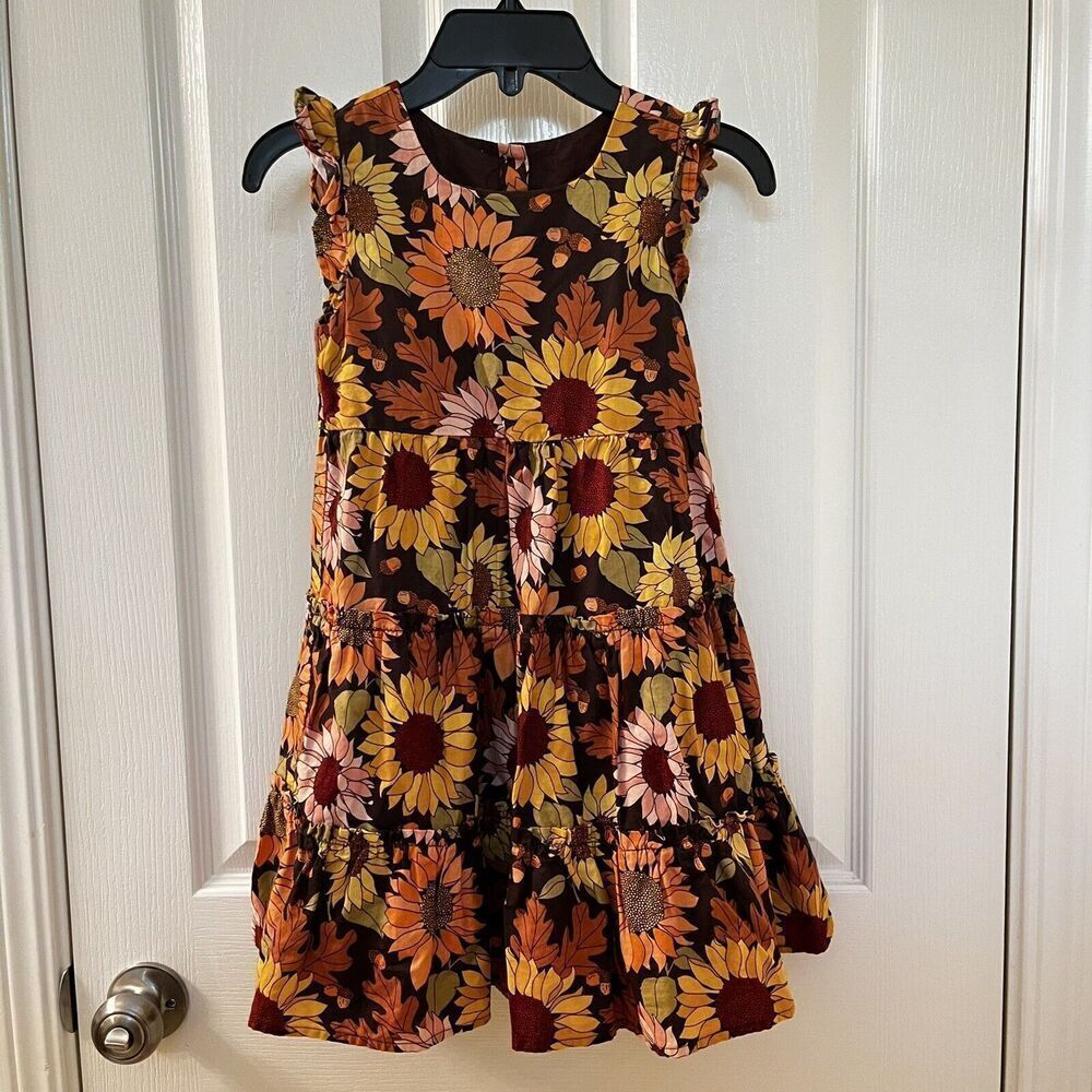 Gymboree Fall Autumn Floral Leaves Sunflower Dress Girls Size 6